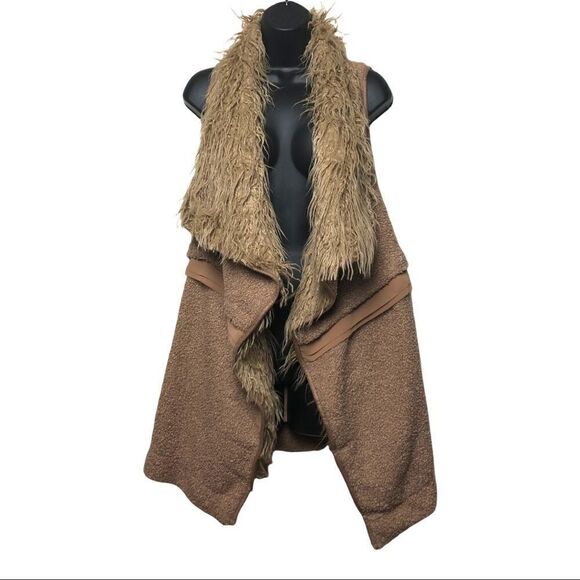 Long Faux Fur Vest Taupe Size L - Picture 1 of 11